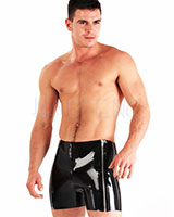 Men's Glued Black Latex Double Zip Shorts
